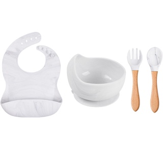 Bộ Tô Muỗng Nĩa Silicone Cán Gỗ Cho Bé