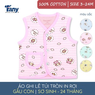 Áo ghi lê túi tròn in rơi Fany® họa tiết gấu con size 3M-24M cho trẻ 0-24 tháng 100% cotton mềm mại điều hòa thân nhiệt