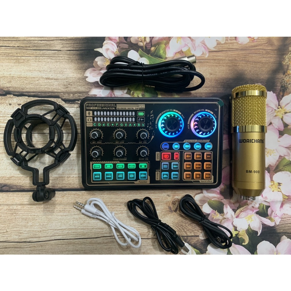 Combo thu âm Livestream Soundcard K600 và mic BM900 HOT Nhất 2022