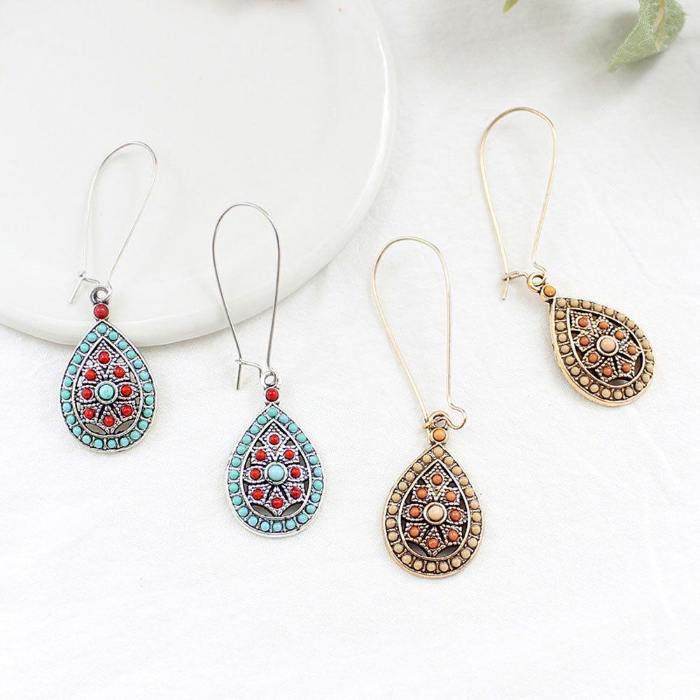 Bông Tai Dáng Dài Đính Hạt Phong Cách Ấn Độ Cho Nữ