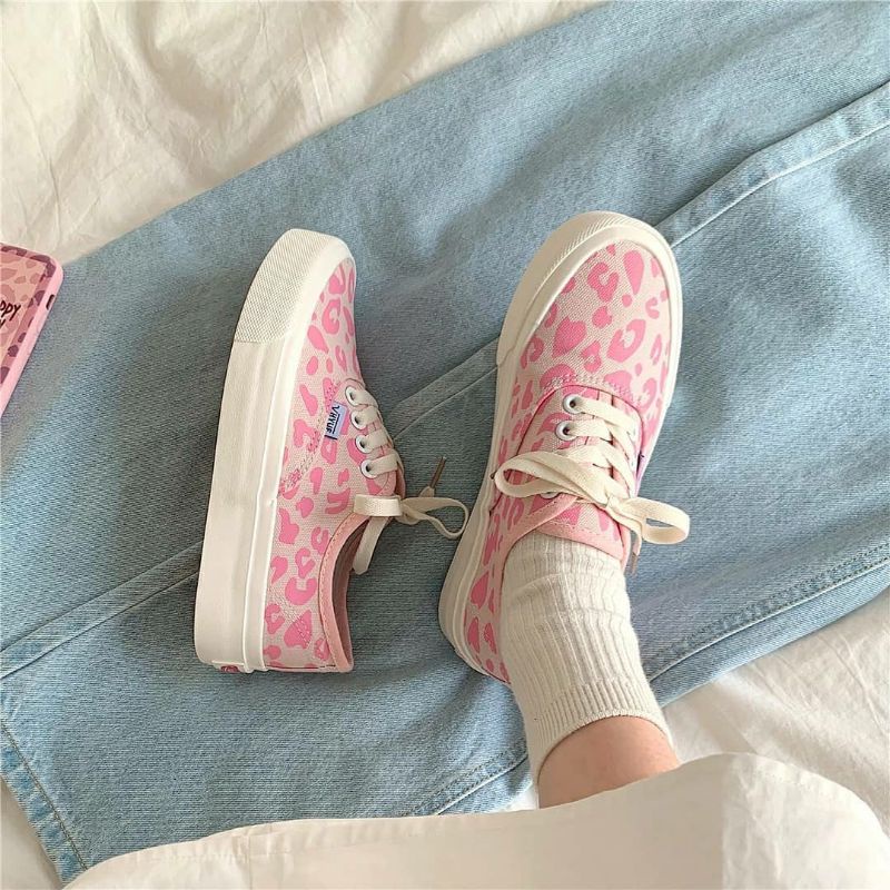 Giày Sneaker Uzzlang Da Báo Hồng