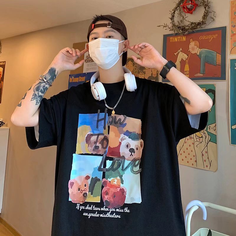 Áo Thun Tay Ngắn Cổ Tròn In Hình Gấu Hoạt Hình Dành Cho Nam