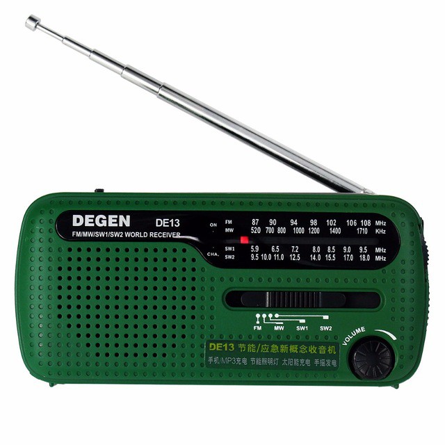 Đài Radio Phát Thanh Khẩn Cấp Degen DE13 - Năng Lượng Mặt Trời, Tay Quay và Pin Sạc