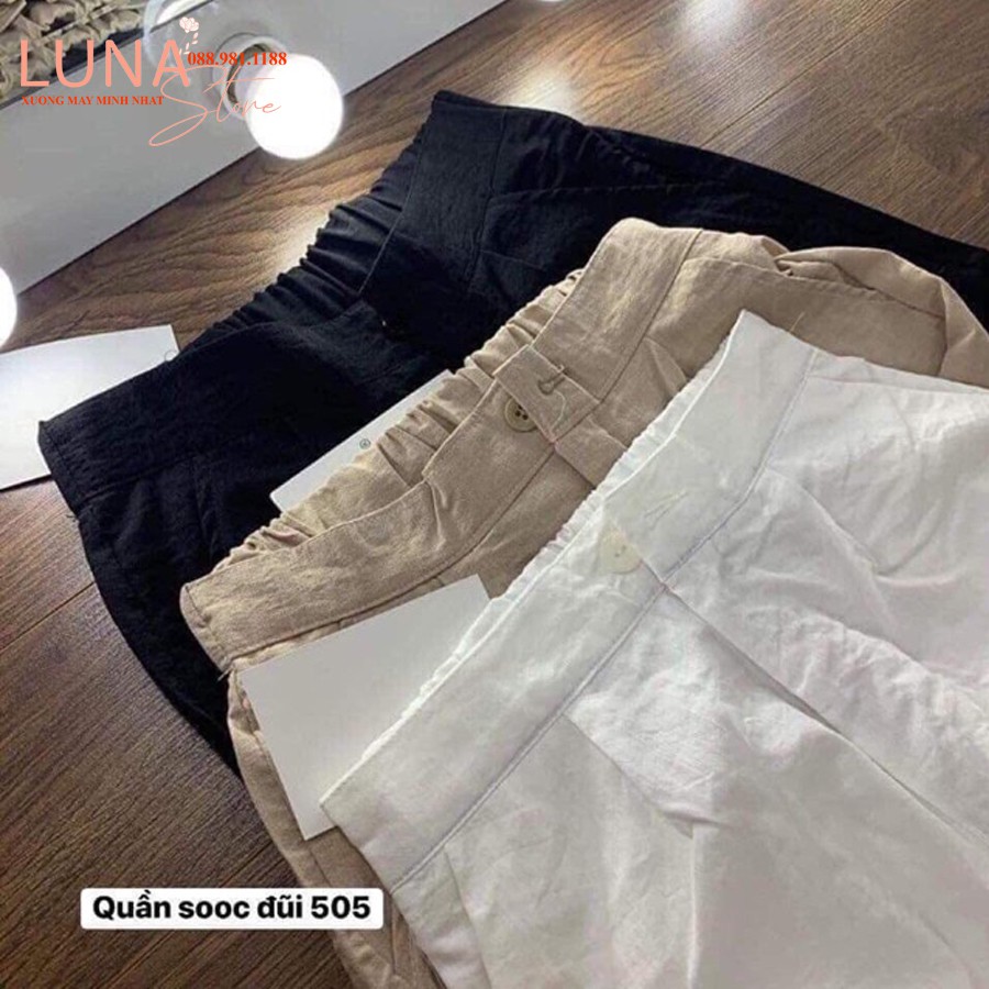 Quần đùi đũi nữ ống rộng cạp chun lưng thun khóa kéo - Màu Đen Trắng Be - Chất vải đũi - Mặc ở nhà đi biển chạy thể thao