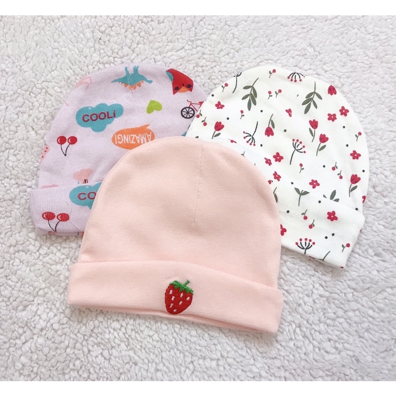 Set mũ sơ sinh 3 chiếc chất thun cotton cho bé trai và bé gái