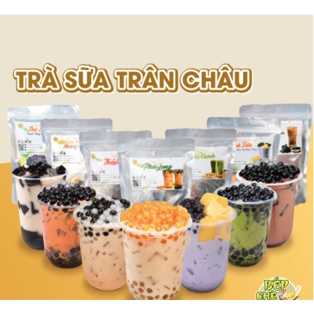 Set Nguyên Liệu Làm Trà Sữa Phúc Long Trân Châu Đường Đen Thái Xanh Đỏ Matcha - Trà Sữa Tự Pha ĐỦ LOẠI- Đồ Ăn Vặt