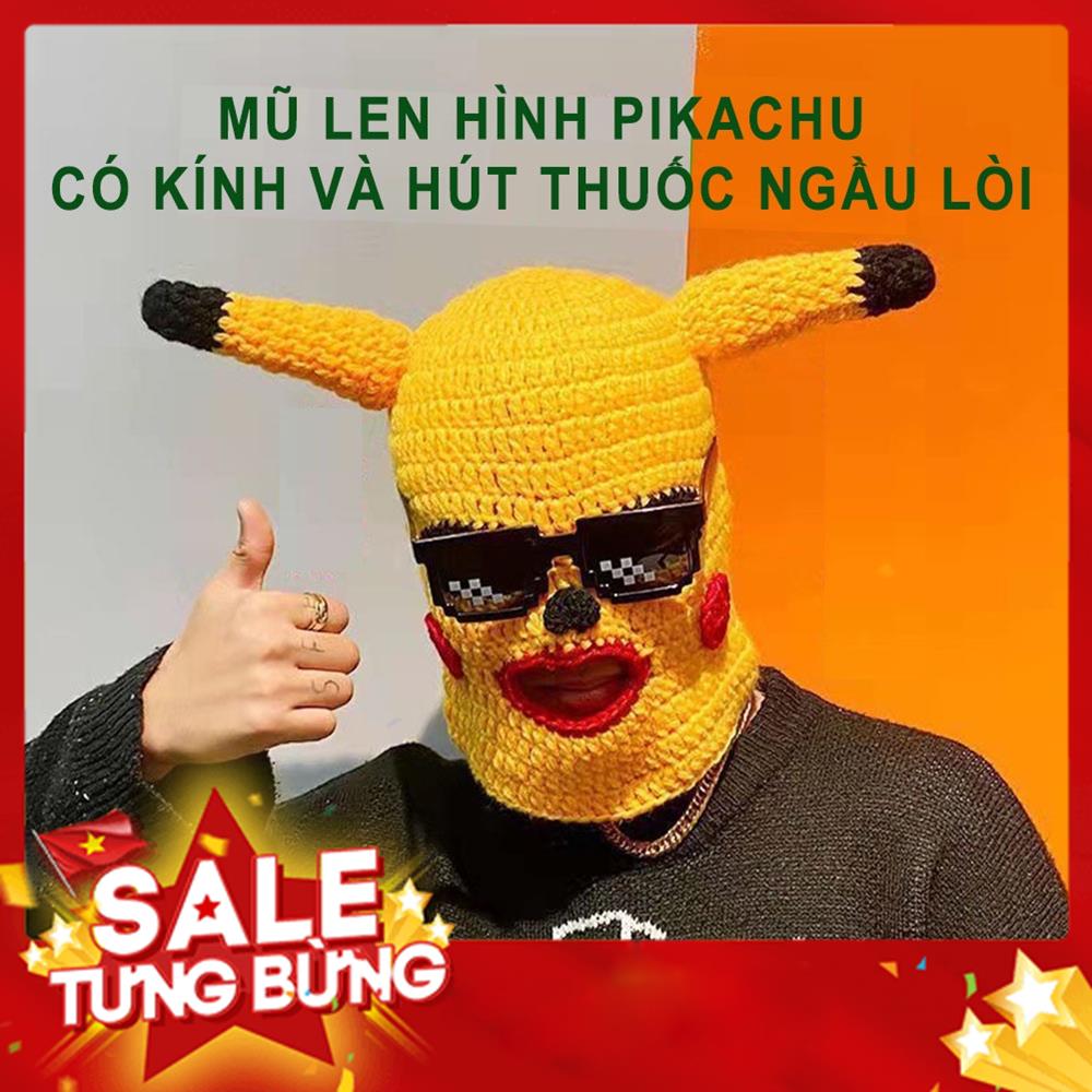 Mũ len hình Pikachu đội đầu hài hước, Mặt nạ dễ thương, Mũ Len đội đầu độc lạ MSP61320