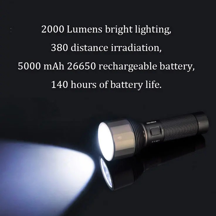 Đèn pin NexTool XIAOMI YOUPIN 2000lm 380m 5 chế độ led chống nước Ipx7 sạc cổng type-C cho cắm trại