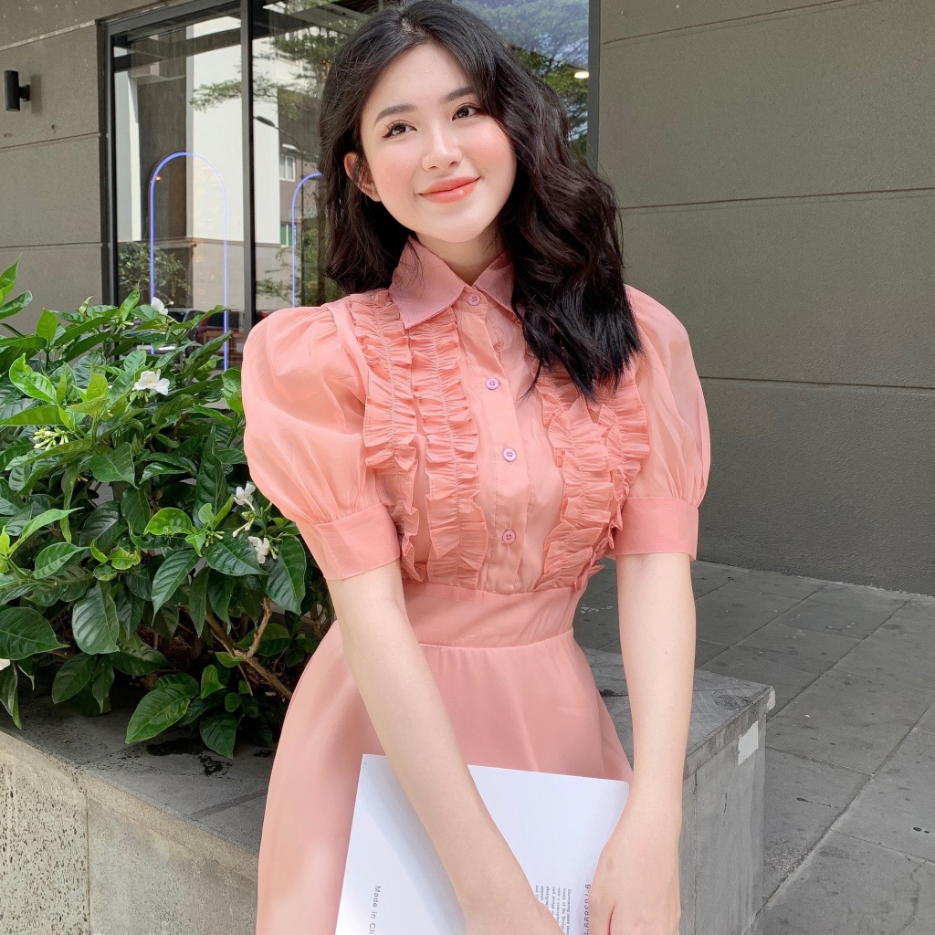 🌸 ĐẦM SƠ MI TIỂU THƯ BÈO NGỰC - CHẤT LIỆU CAO CẤP - MÀU HỒNG BÁNH BÈO/ NÂU TÂY | BigBuy360 - bigbuy360.vn