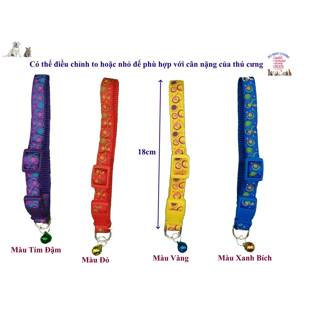 Vòng cổ kèm chuông cho Chó Mèo Từ 5kg đến 10kg Bản rông 1.5cm In HÌNH TRÒN Chất liệu dù chắc chắn Có thể điều chỉnh