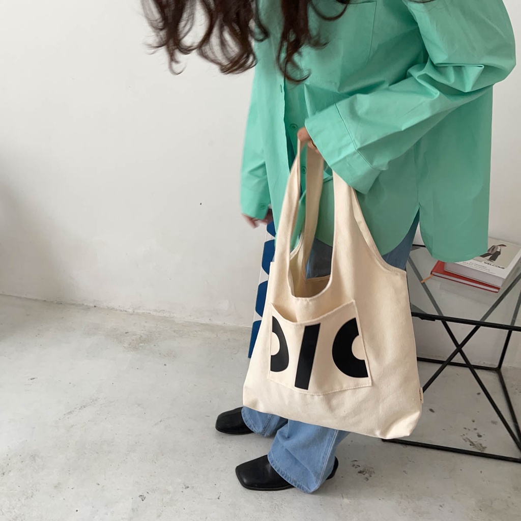 Túi xách tote vải bạt đeo vai sức chứa lớn phong cách Hàn Quốc cho nữ