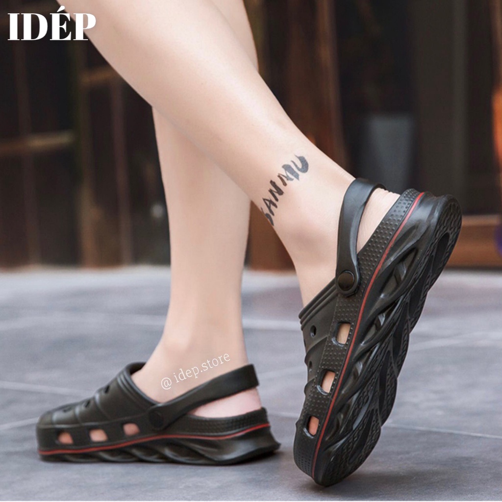 Dép Crocs -Giày sục lười lỗ siêu nhẹ nam đế gợn sóng cao 3cm đi mưa siêu bền iDÉP - SL016