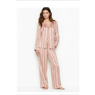bộ pijama lụa mềm victoria sọc hồng nhạt