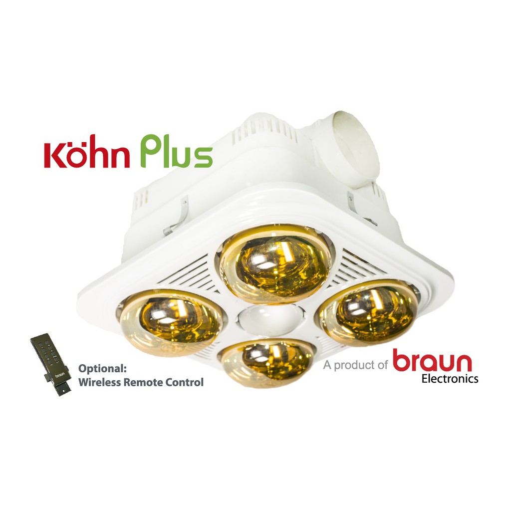 Đèn sưởi nhà tắm Braun Kohn 4 bóng âm trần có điều khiển BU04GR