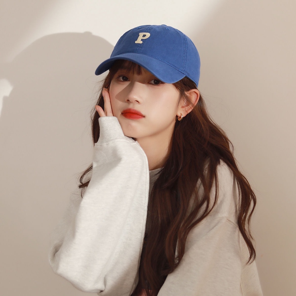 Korean letter P Baseball Cap Girls' soft Top Sports hat Dirty Orange Caps