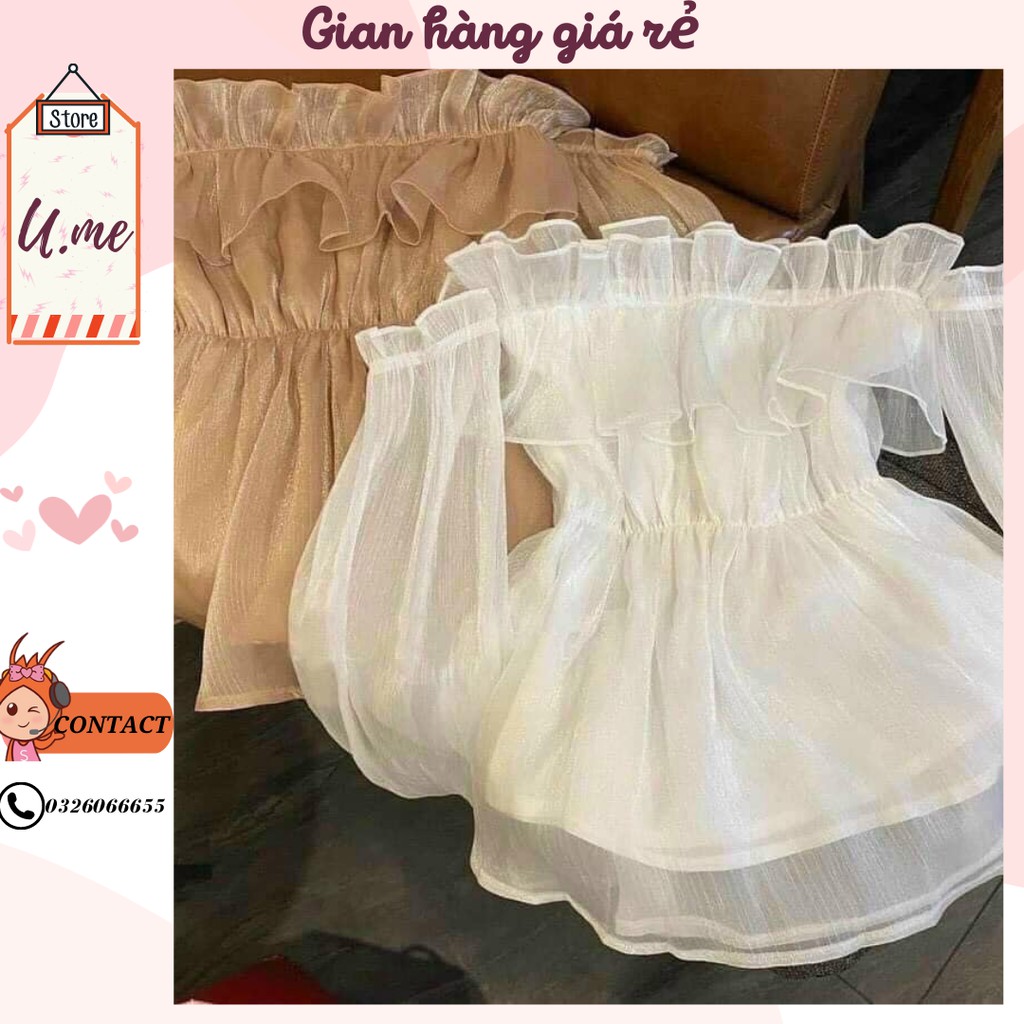 [VIDEO] Áo Váy trễ vai voan nàng thơ óng ánh 2 màu kim tuyến bánh bèo Váy dự tiệc đi chơi | BigBuy360 - bigbuy360.vn