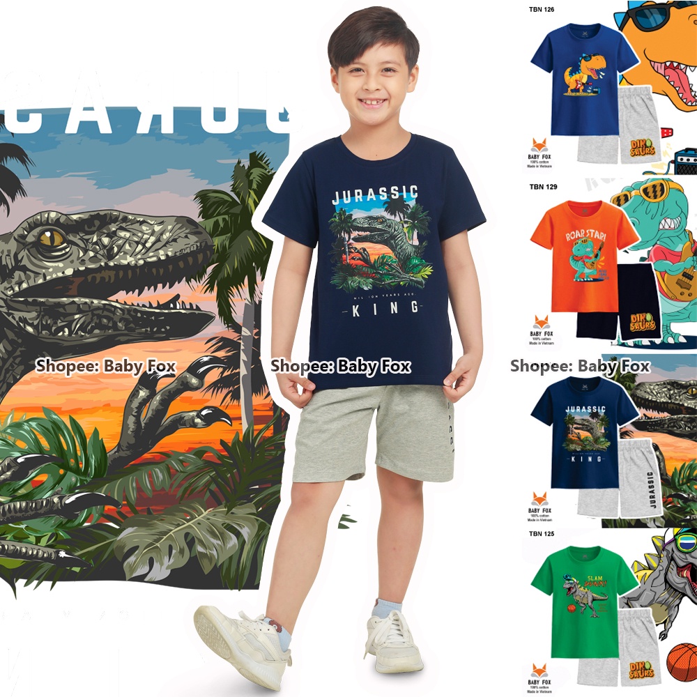 Bộ thun bé trai 100% cotton loại tốt, thương hiệu BABY FOX, hình khủng long, size 10-55 kg c
