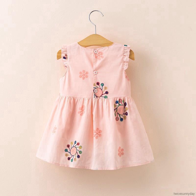 Đầm cotton ngắn tay , in họa tiết hoạt hình cho bé gái