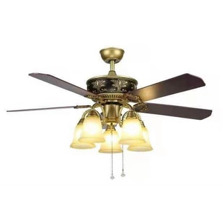 Quạt trần cánh gỗ 5 bóng, quạt trần trang trí phòng khách, động cơ ac,kèm điều khiển từ xa