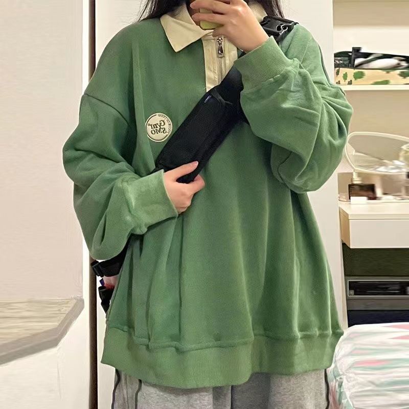 Áo Sweater Dáng Rộng Cổ Phối Khóa Kéo Nửa Phong Cách Hàn Quốc Thời Trang 2022