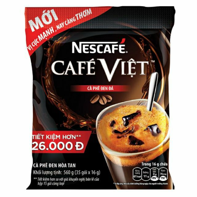 Nescafe Cà phê Việt đen đá bịch 37 gói x 16g