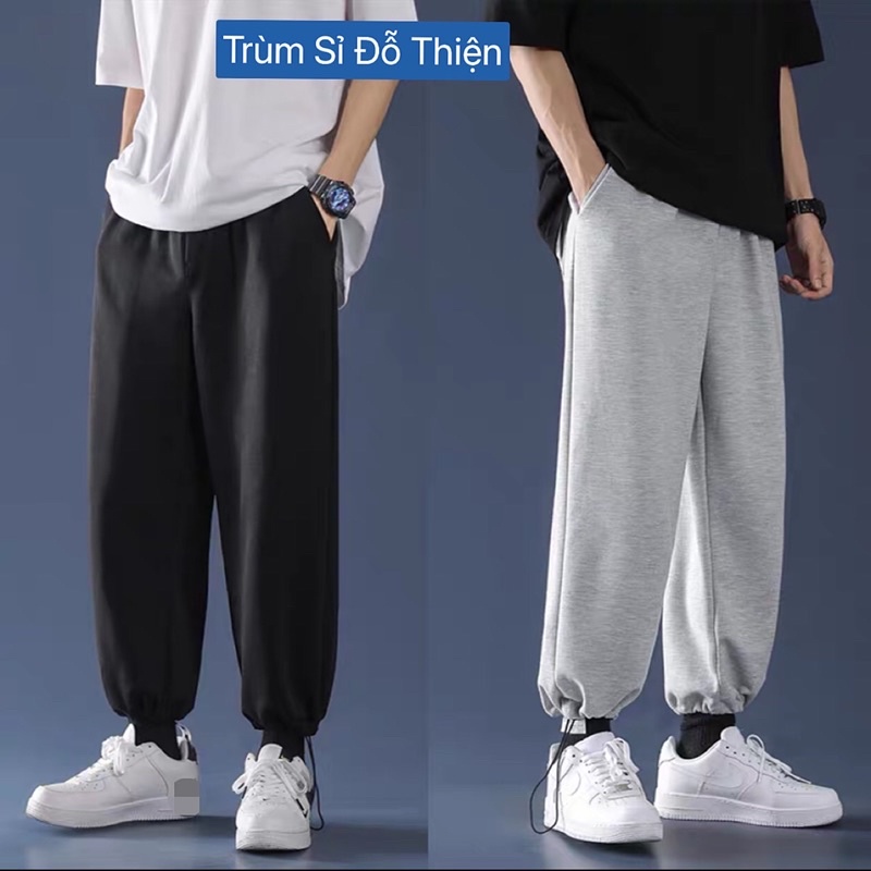 Quần suông ống rộng trơn có rút gấu mặc 2 kiểu jogger ống bom và ống đứng Unisex bigsize nam nữ mặc nhà thể dục đi học