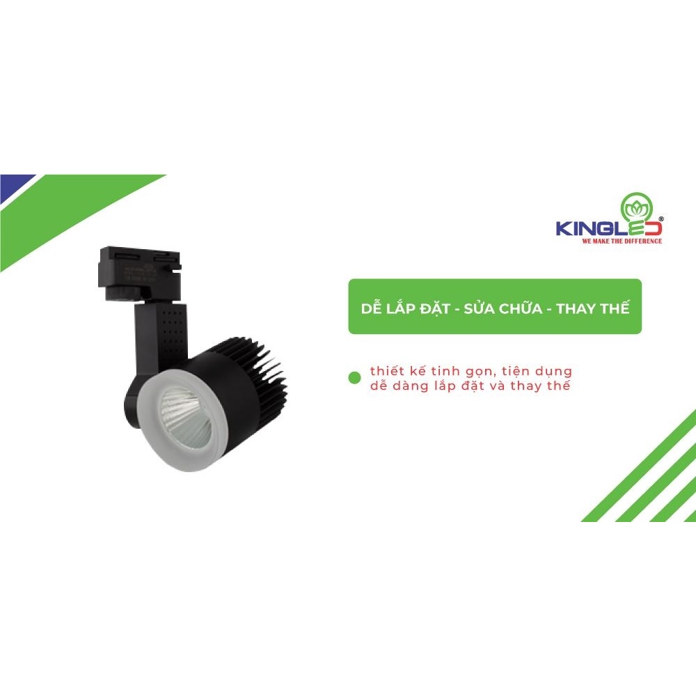 Đèn Rọi ray 12W Kingled, Vỏ Đen DTL-12SS-D, AS: Trắng/ vàng/ trung tính. BH 2 năm đổi mới