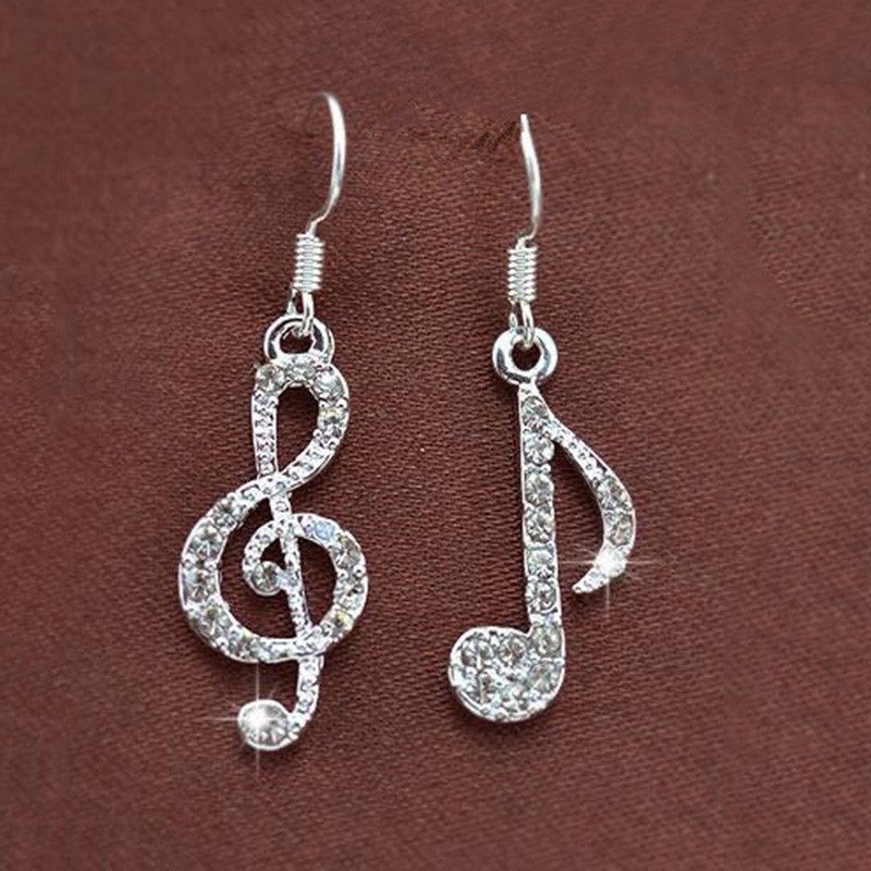 Bông tai hình nốt nhạc đính đá lấp lánh MS61