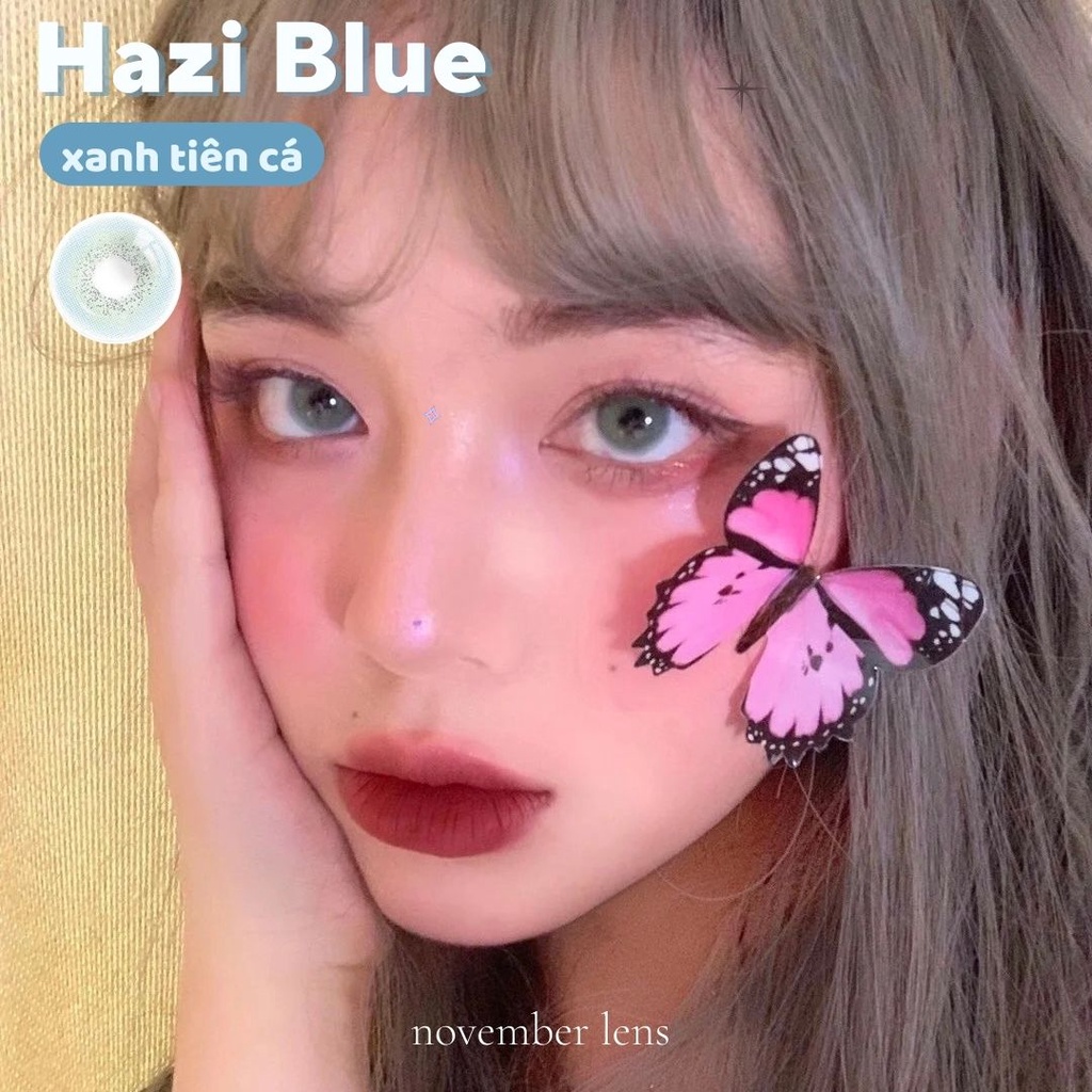 Kính áp tròng Hazi Blue Hàn Quốc tone xanh dương tây sáng