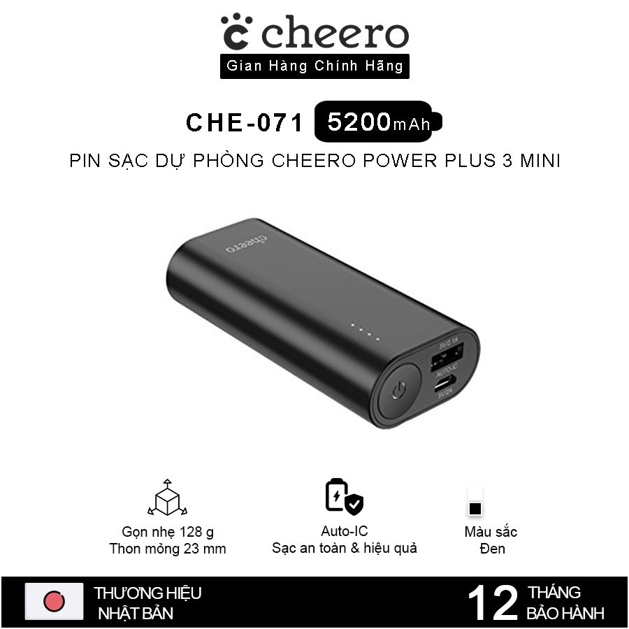 Cheero Power Plus 3 mini 5200mAh CHE-071 - Hàng Chính Hãng