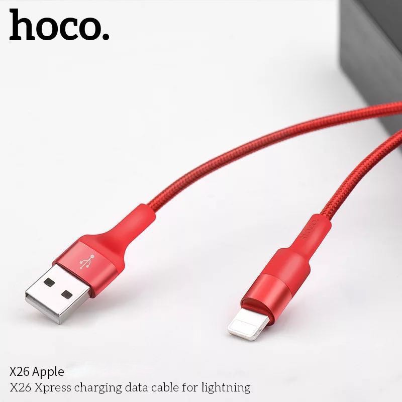 [Mã ELORDER5 giảm 10K đơn 20K] Cáp Sạc Nhanh Hoco X26 1 mét Chân Lighitng- Bảo Hành 12 tháng Chính Hãng -Hồng Anh Case