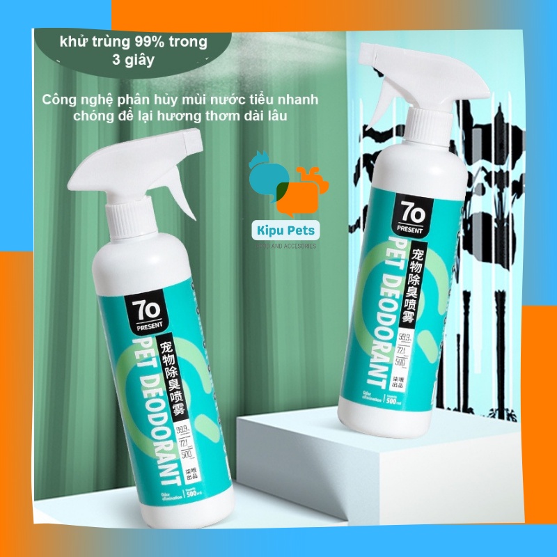 Xịt Khử Mùi Diệt Khuẩn Cho Thú Cưng - Xịt Khử Mùi Pet Deodorant 7o Present 500ml - Khử Mùi 24h Khử Trùng 99% - Kipu Pets