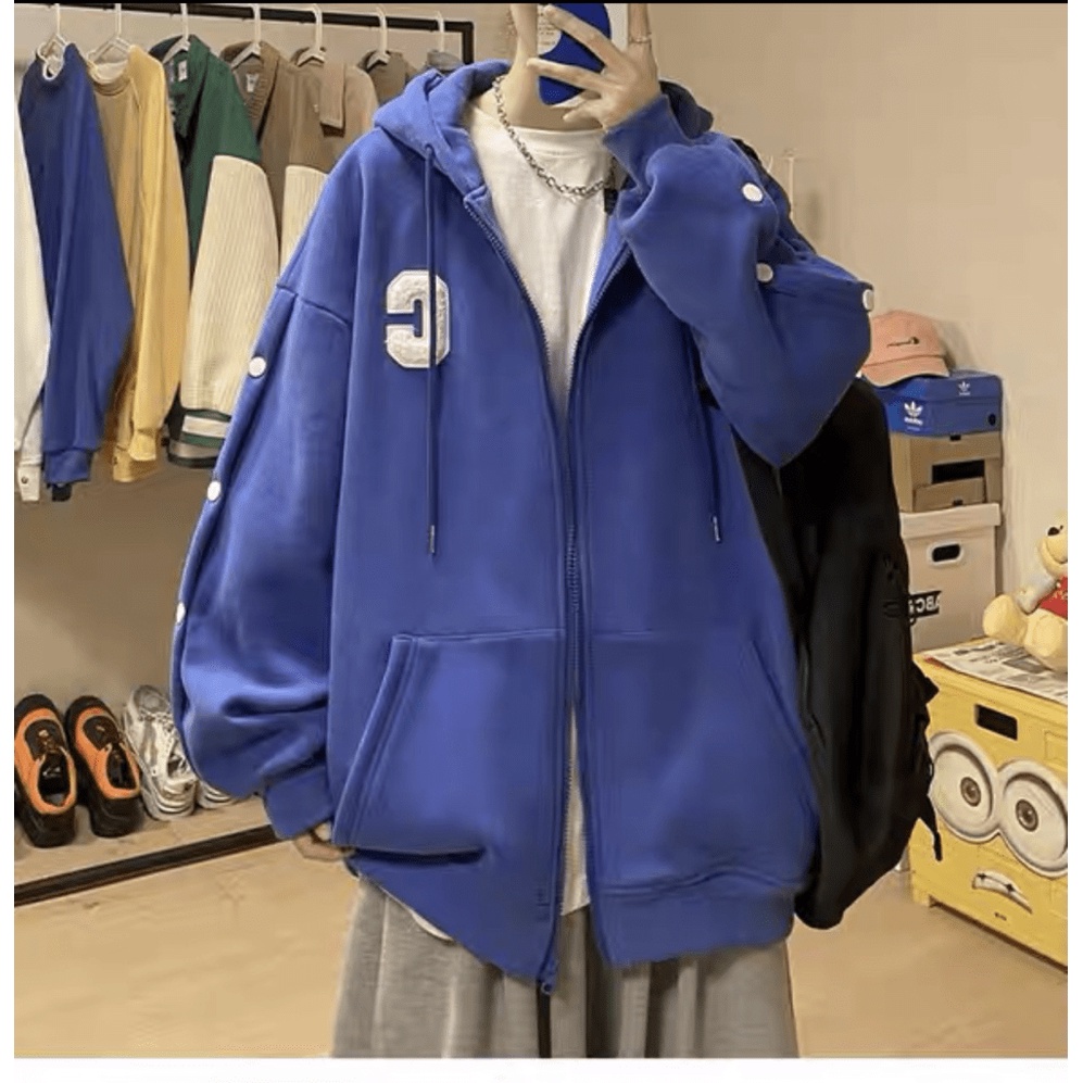 Áo Khoác Hoodie Nam Dây Kéo Chạy Viền Nút Tay Họa Tiết Ngực Đẹp Phong Cách Cá TÍnh