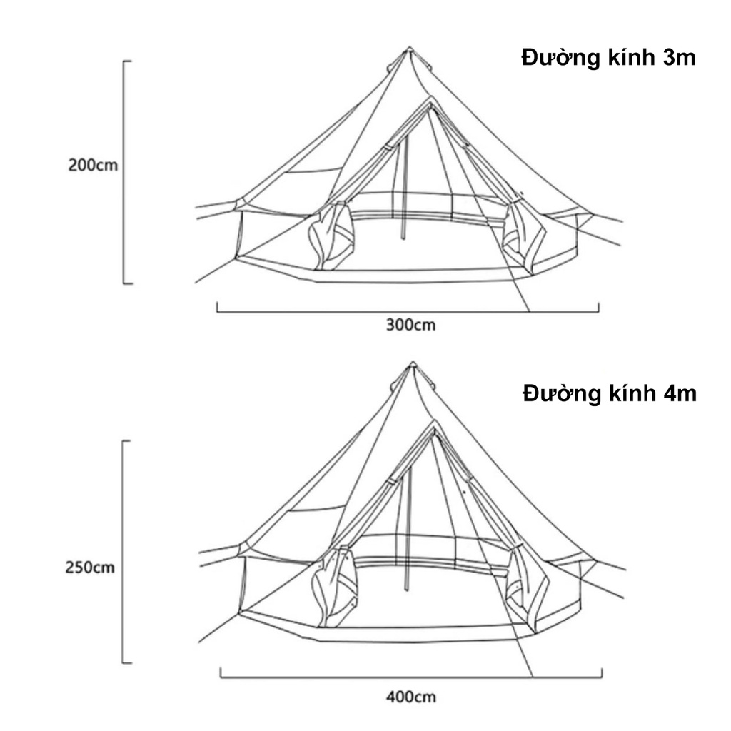 Lều cắm trại dã ngoại Mông Cổ hàng cao cấp kích thước lớn chống mưa chống tia UV thích hợp đi chơi gia đình 4 - 8 người