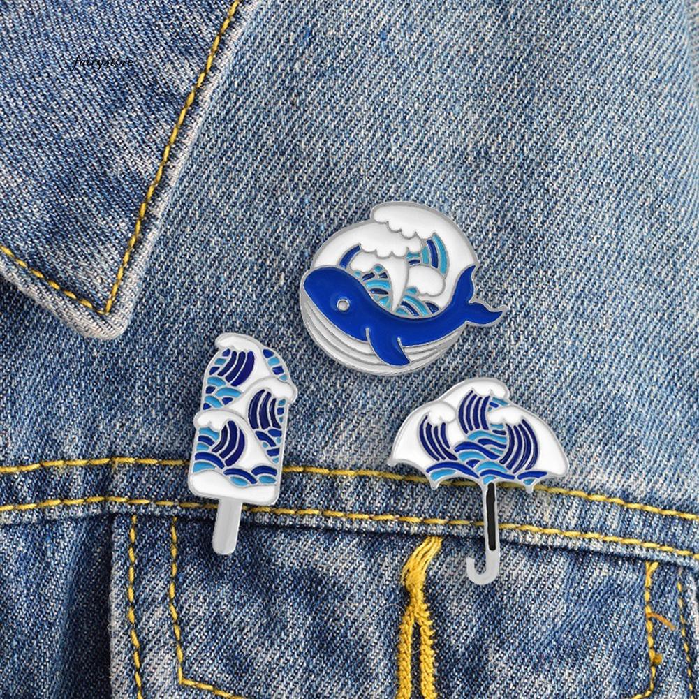 Ghim Cài Áo Hình Cá Voi / Sóng Biển Thời Trang Unisex
