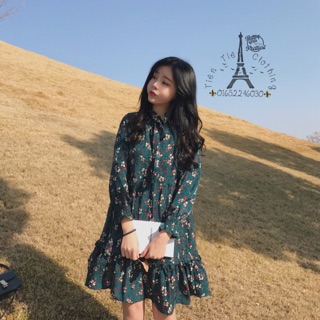 [Order]-Đầm baby doll hoa nhí - xanh