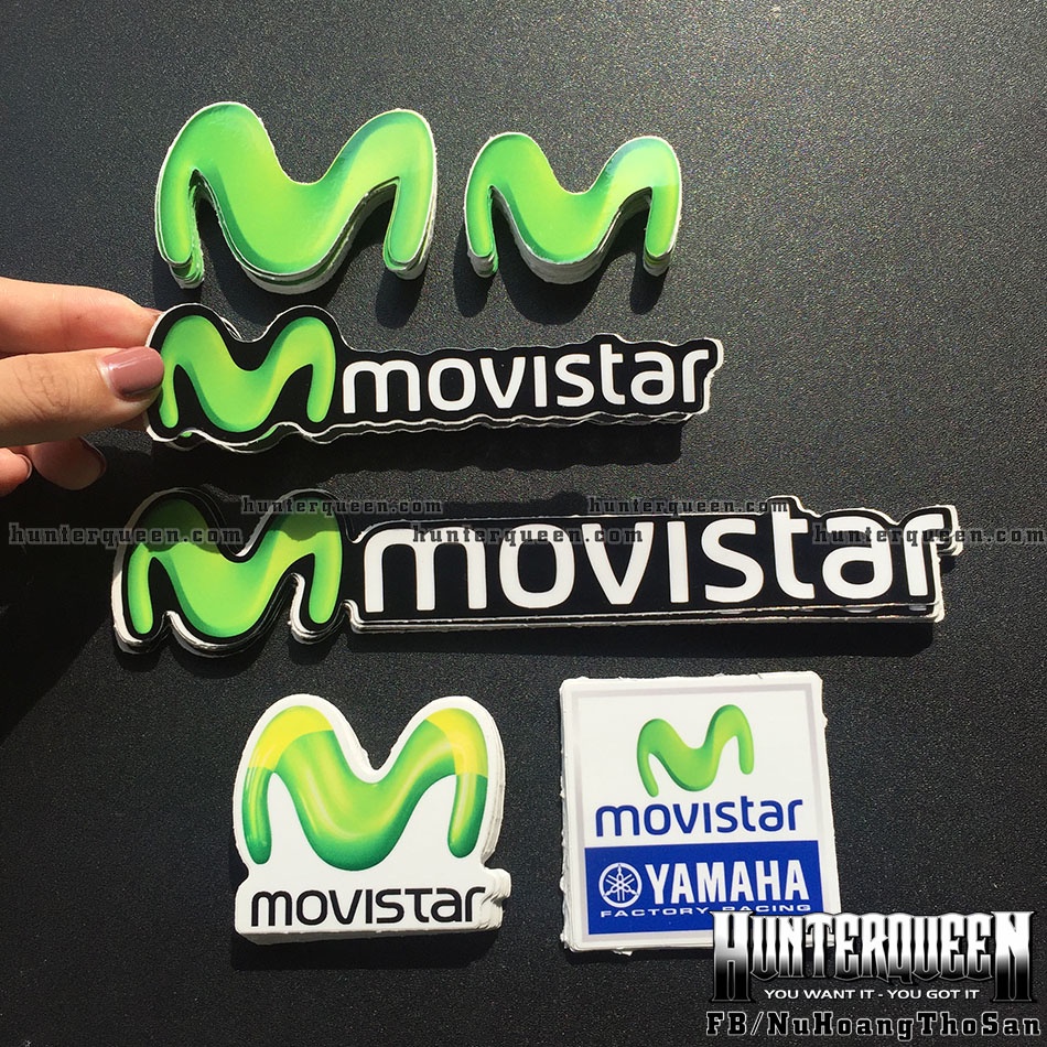 Trọn bộ 6 logo Movistar 3D. Decal cao cấp, chống nước, bền màu, độ dính cao. Sticker dán xe máy