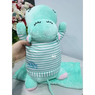 Mền gối hà mã xanh mint - hkm của nan