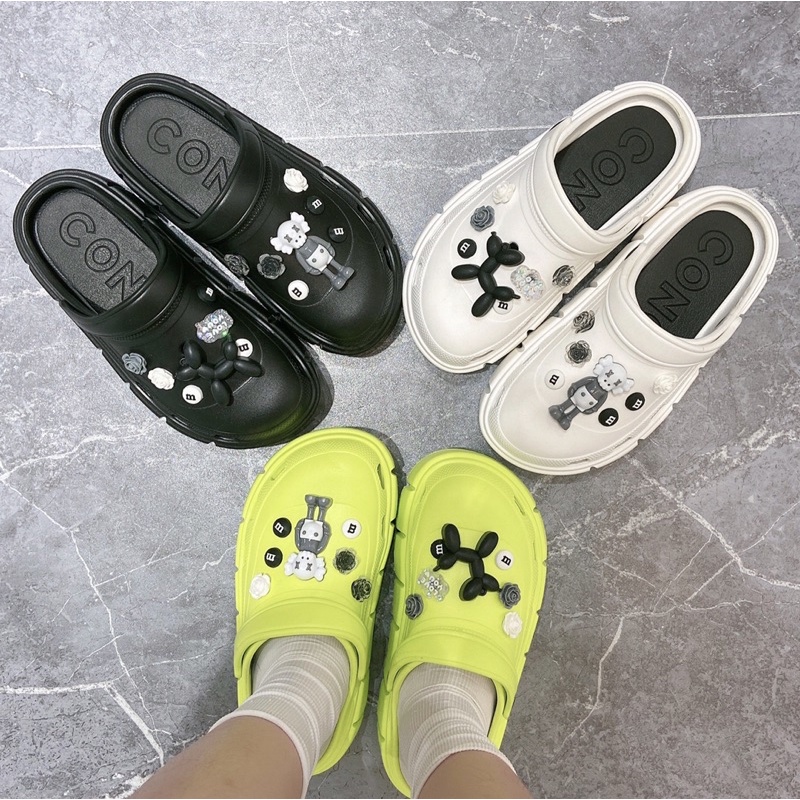 Dép Cros gấu teddy lạc đà, dép bánh crocss mỳ đế cao 7cm sang chảnh 2022  crock stiker nổi