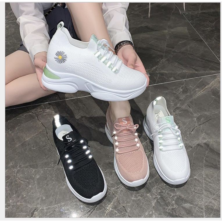 (MẪU MỚI về Freeship)Giày thể thao phản quang hoa cúc độn đế nâng chiều cao 7cm siêu nhẹ