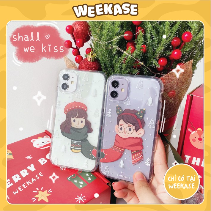 Ốp lưng iPhone trong suốt chống va đập Weekase Merry Season in hình nam nữ dành cho các cặp đôi, tất cả dòng máy