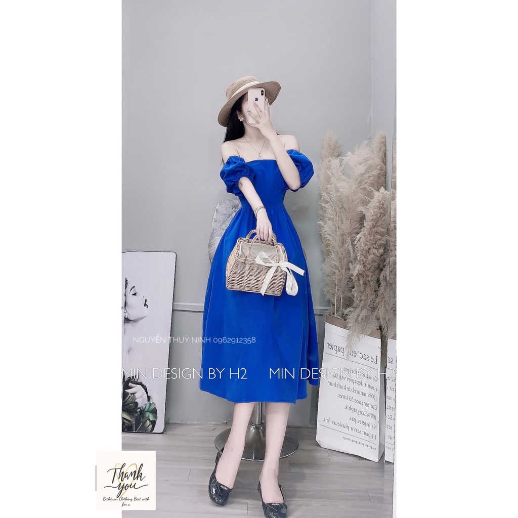 Đầm nữ công chúa dự tiệc, đầm trễ vai cúp ngực tay búp dáng xoè dài, đầm tay phồng đi chơi, đi biển bánh bèo, xinh xắn