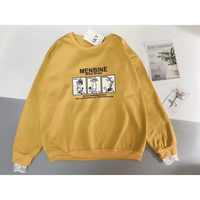 ÁO HOODIE NỮ- ÁO NỈ BÔNG PHỐI TAY REN | BigBuy360 - bigbuy360.vn