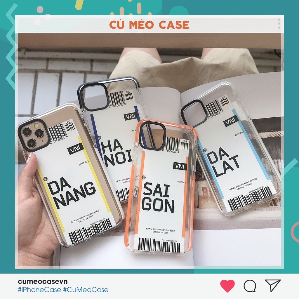 Ốp vé máy bay Hà Nội, Sài Gòn, Đà Lạt, Đà Nẵng iPhone 7 8 7 Plus 8 Plus X Xs Xr XsMax iPhone 11 11 Pro 11 Promax Cú Mèo