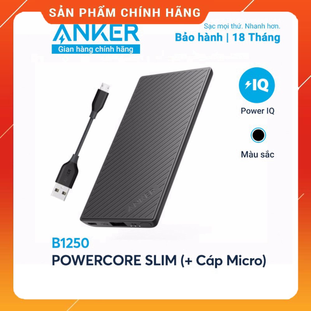 Pin sạc dự phòng ANKER PowerCore Slim 5000 kèm cáp MicroUSB dài 10cm - B1250H12