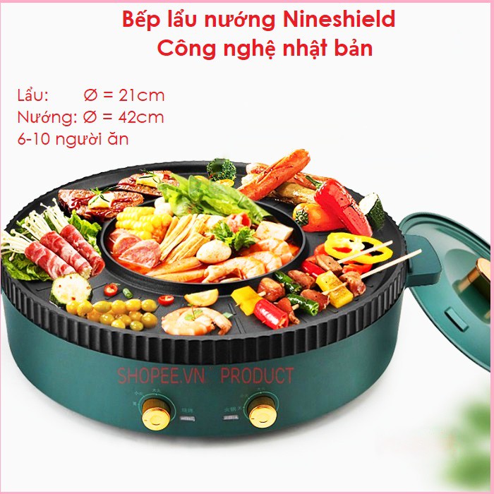 Nồi lẩu nướng đa năng cao cấp Nine shield công nghệ nhật bản bảo hành chính hãng 12 tháng