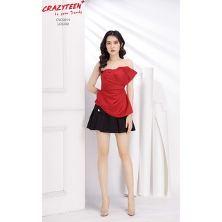 Aó kiểu nữ CRAZYTEEN vạt xếp lệch phối lưới tiểu thư (LC0242)