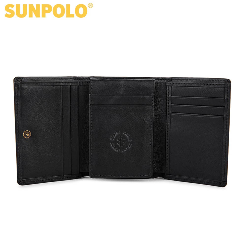 Ví gấp ba nam da bò SUNPOLO Đen Xanh Đỏ - WSTF51