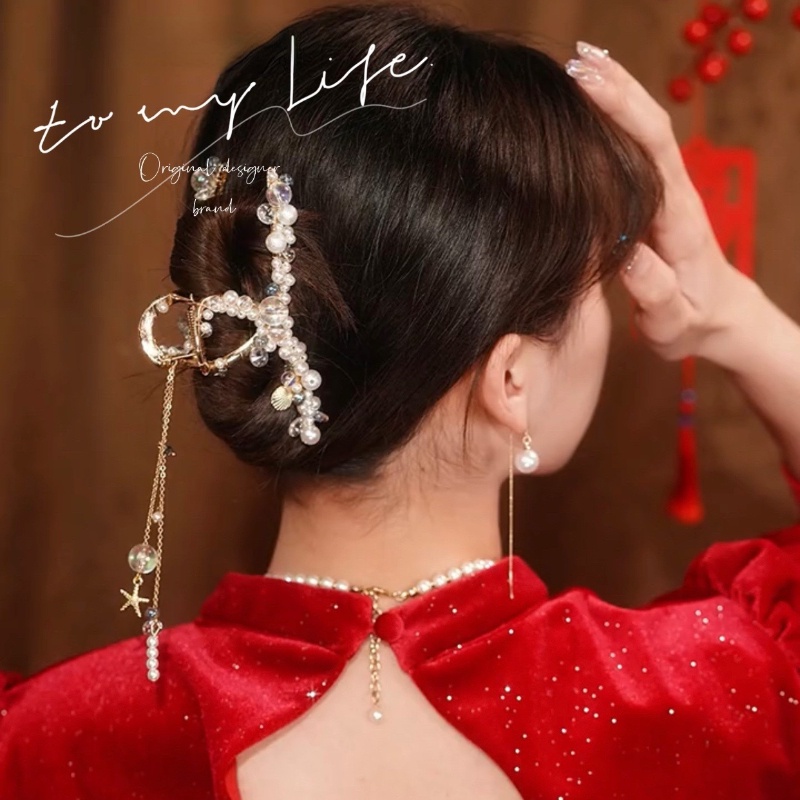 Kẹp Tóc Hình Hoa Bằng Kim Loại Đính Ngọc Trai Thời Trang Sang Trọng Cho Nữ