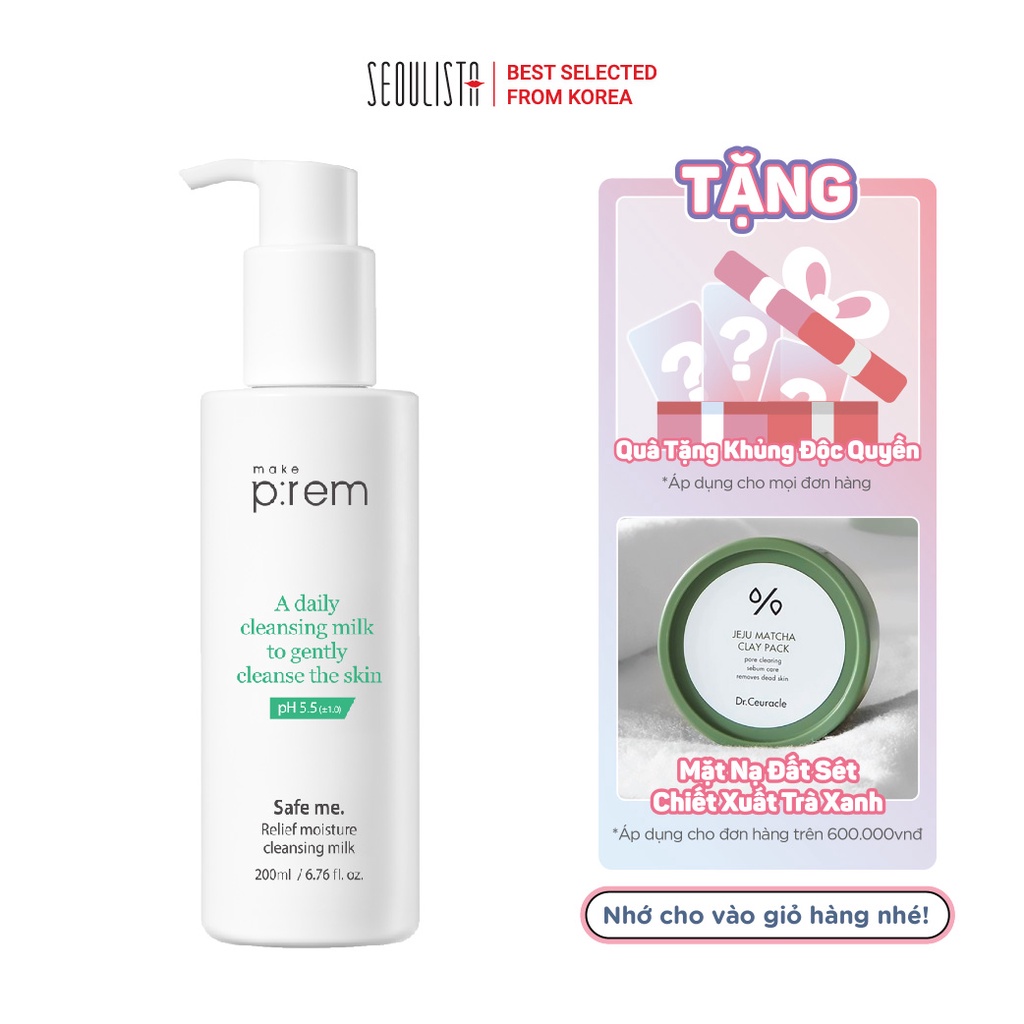 Tẩy trang dạng sữa Make P:rem Safe me. Relief moisture cleansing milk